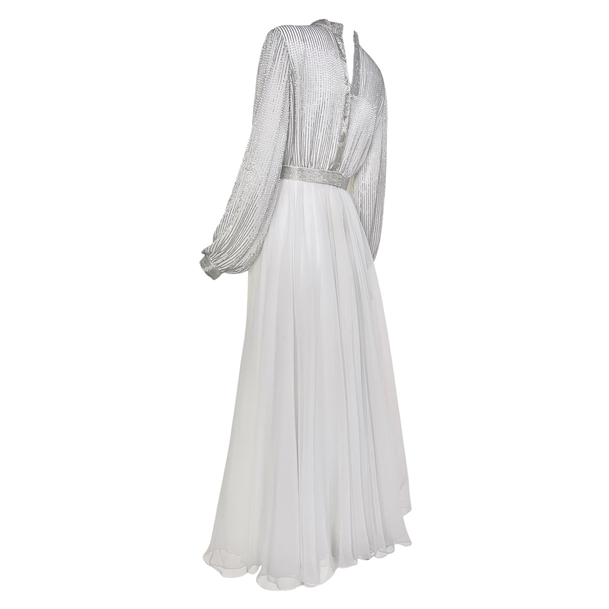 Victoria Royal 1970s White Beaded Fit and Flare Dress, slight side back