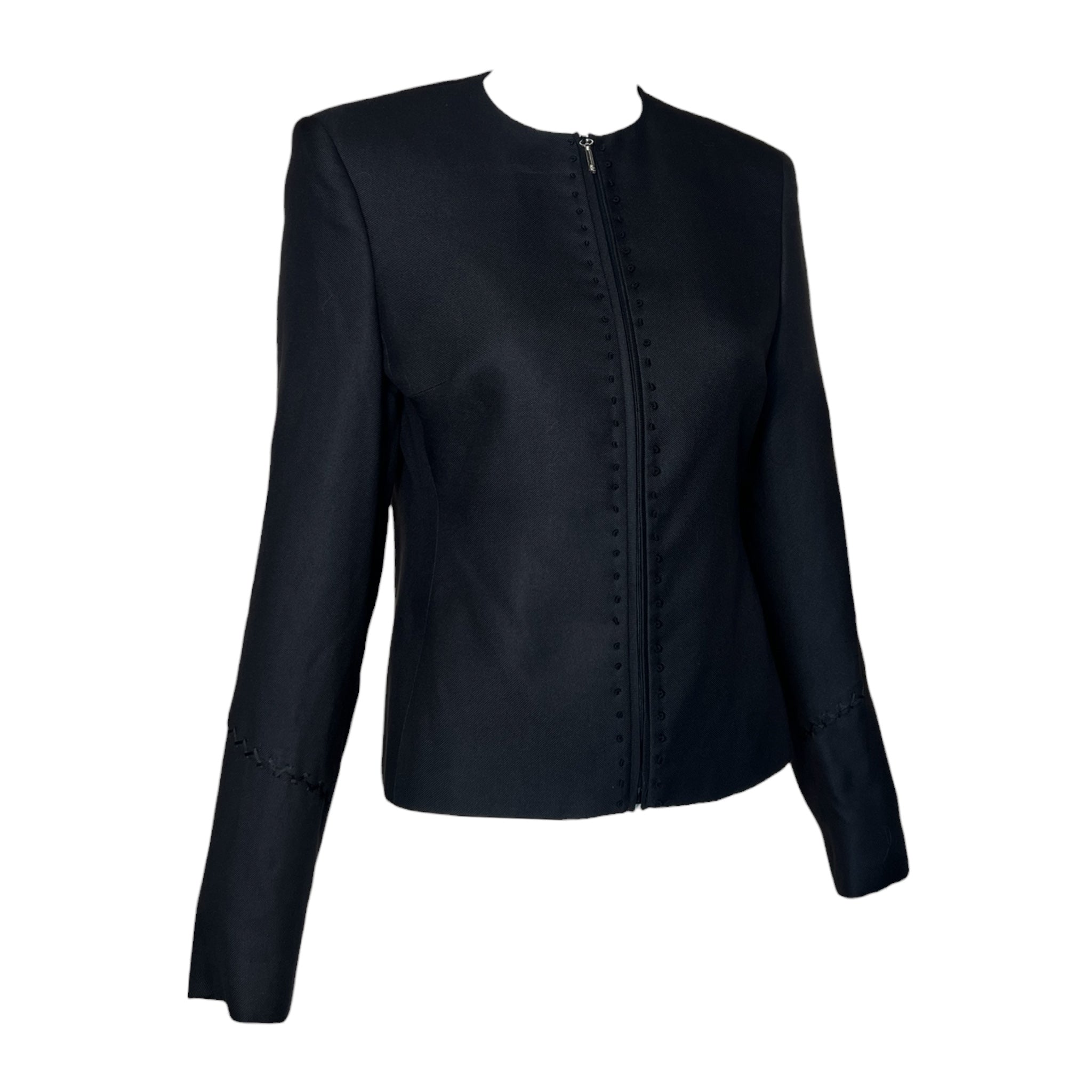 Gianni Versace Couture Late 90s/Y2K Black Zip-Front Silk Jacket, slight side
