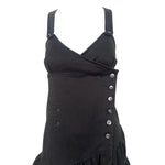 Y2K Black Pinstripe Asymmetrical Bubble Hem Midi Dress, top