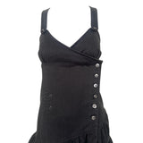 Y2K Black Pinstripe Asymmetrical Bubble Hem Midi Dress, top