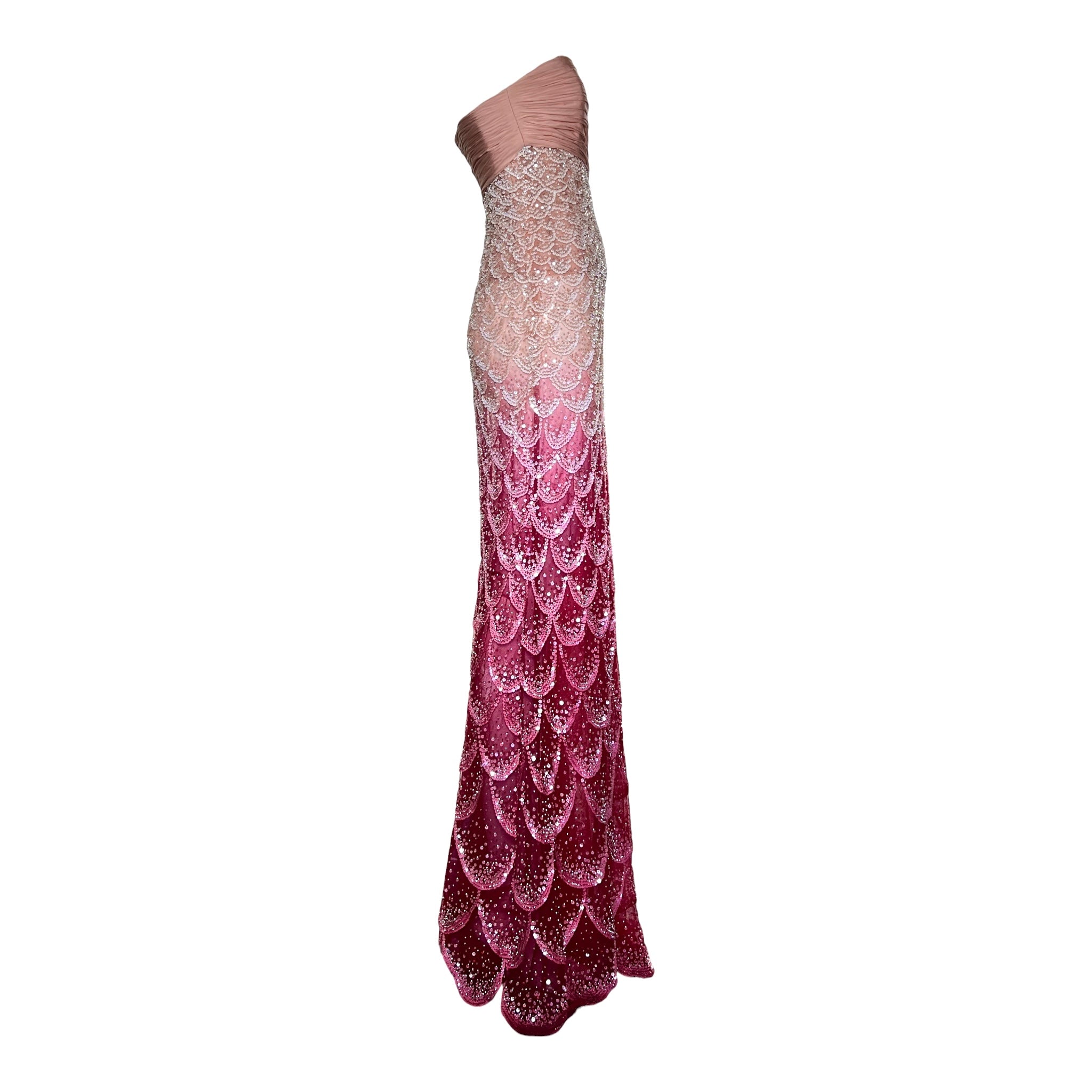 Tony Ward 2025 Blush to Rose Ombre Sequin Gown with stole, side alone