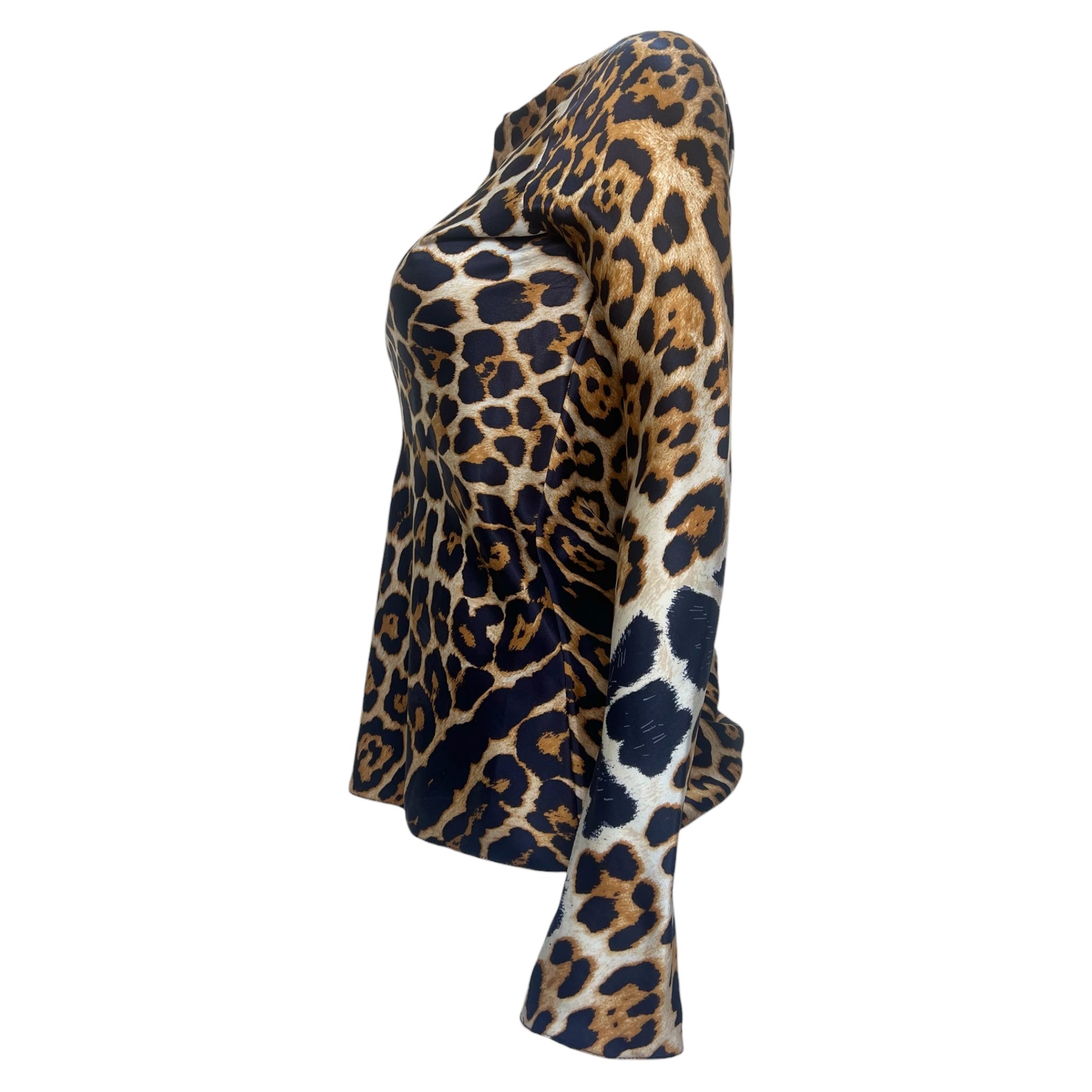 Yves Saint Laurent by Tom Ford S/S 2002 Silk Jaguar Print Long Sleeve Blouse, side