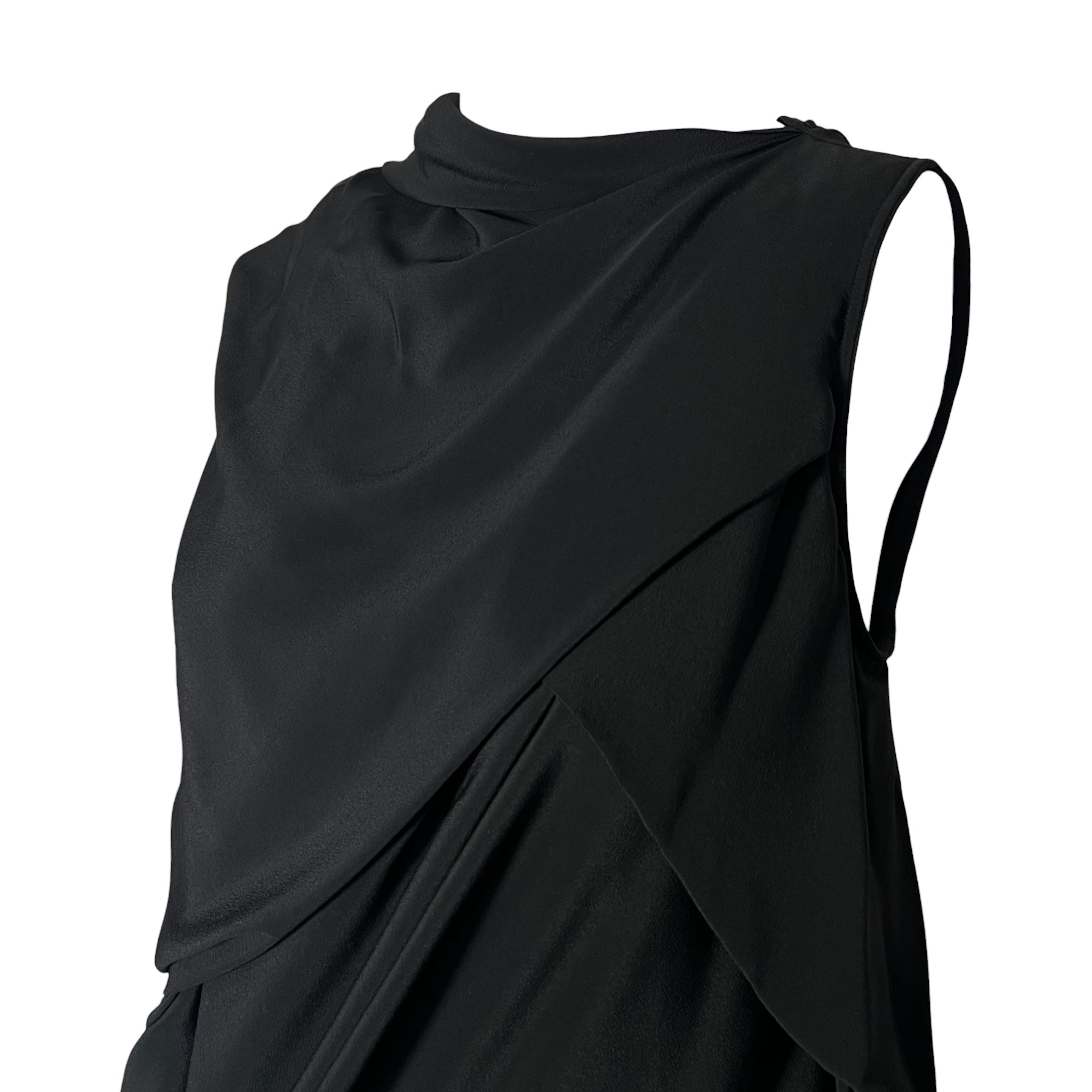 Rick Owens F/W 2019 "Larry" Black Crepe Draped Bias Dress, bodice detail