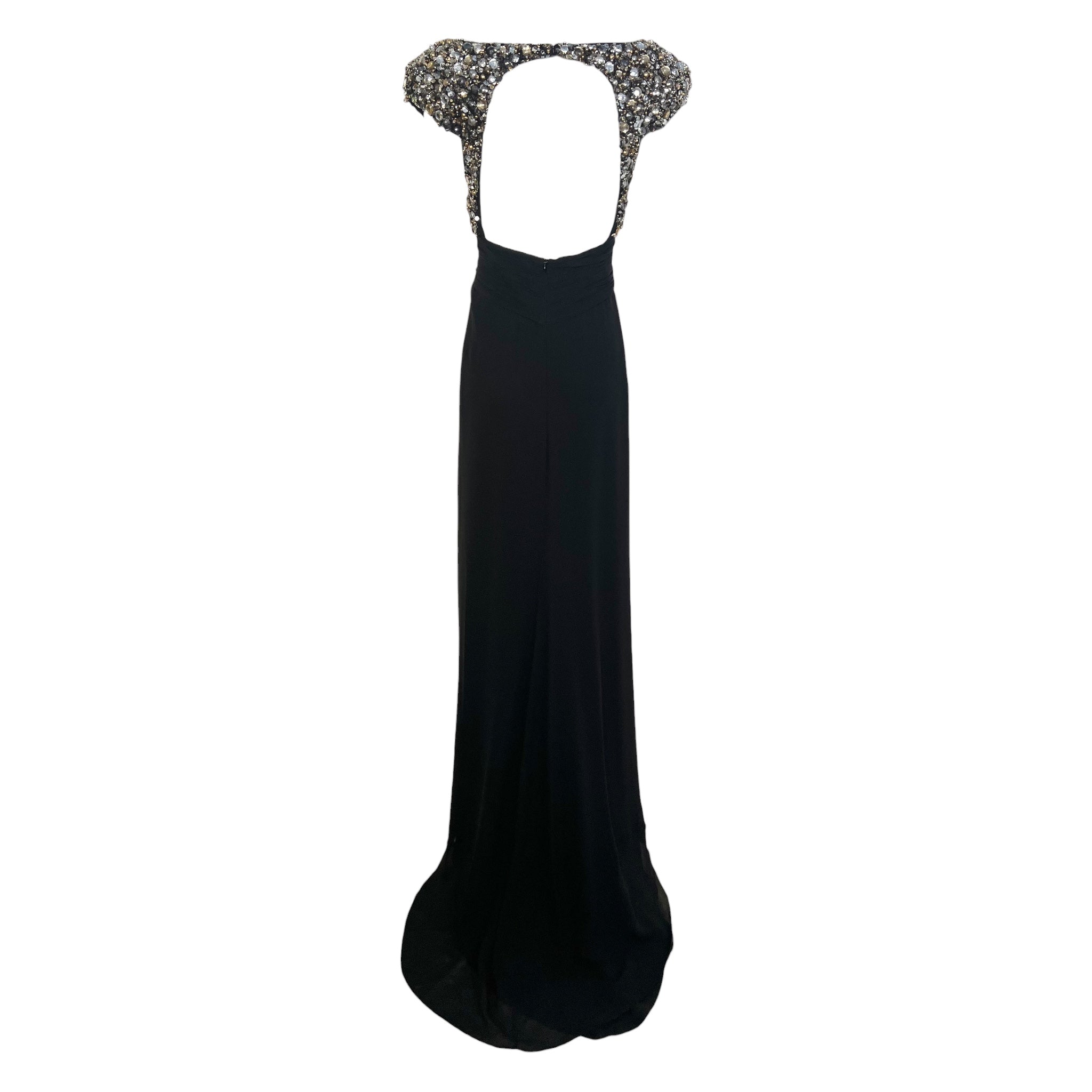  Elie Saab Black Silk Gown with Gold and Silver Embellished Capped Sleeves, back
