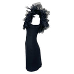 Saint Laurent Black Wool Crepe Dress with Tulle, side