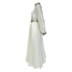 Victoria Royal 1970's White Chiffon Fit and Flare Long Sleeve Dress with Silver Beaded Bodice, side