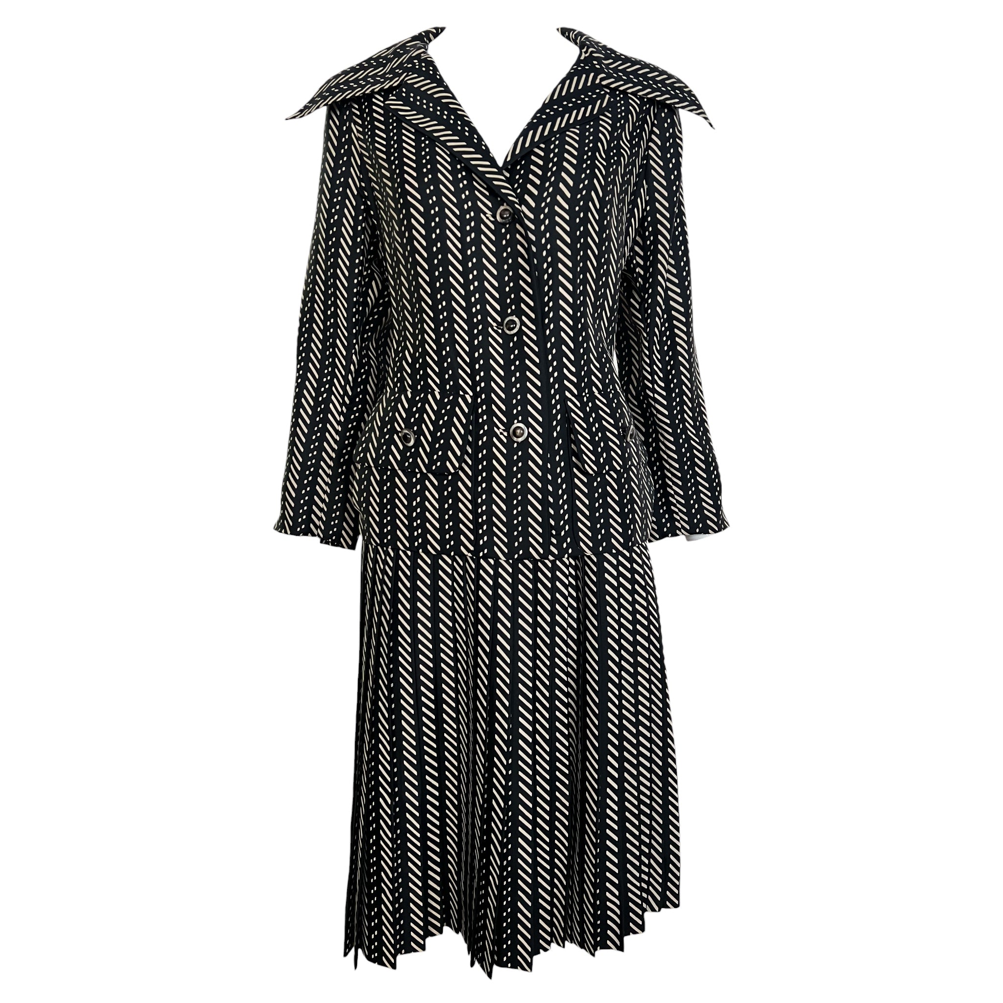 Galanos S/S 1973 Couture Deco Printed Silk Twill Skirt Suit