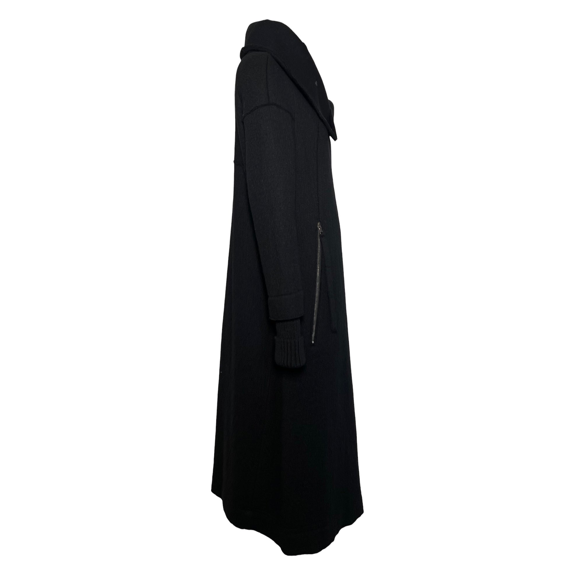 Transit Charcoal Wool Coat With Knit Sweater Sleeves, side