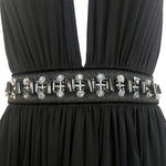 Dolce & Gabbana 2000's Black Jersey Halter Gown with Beaded Belt, waist