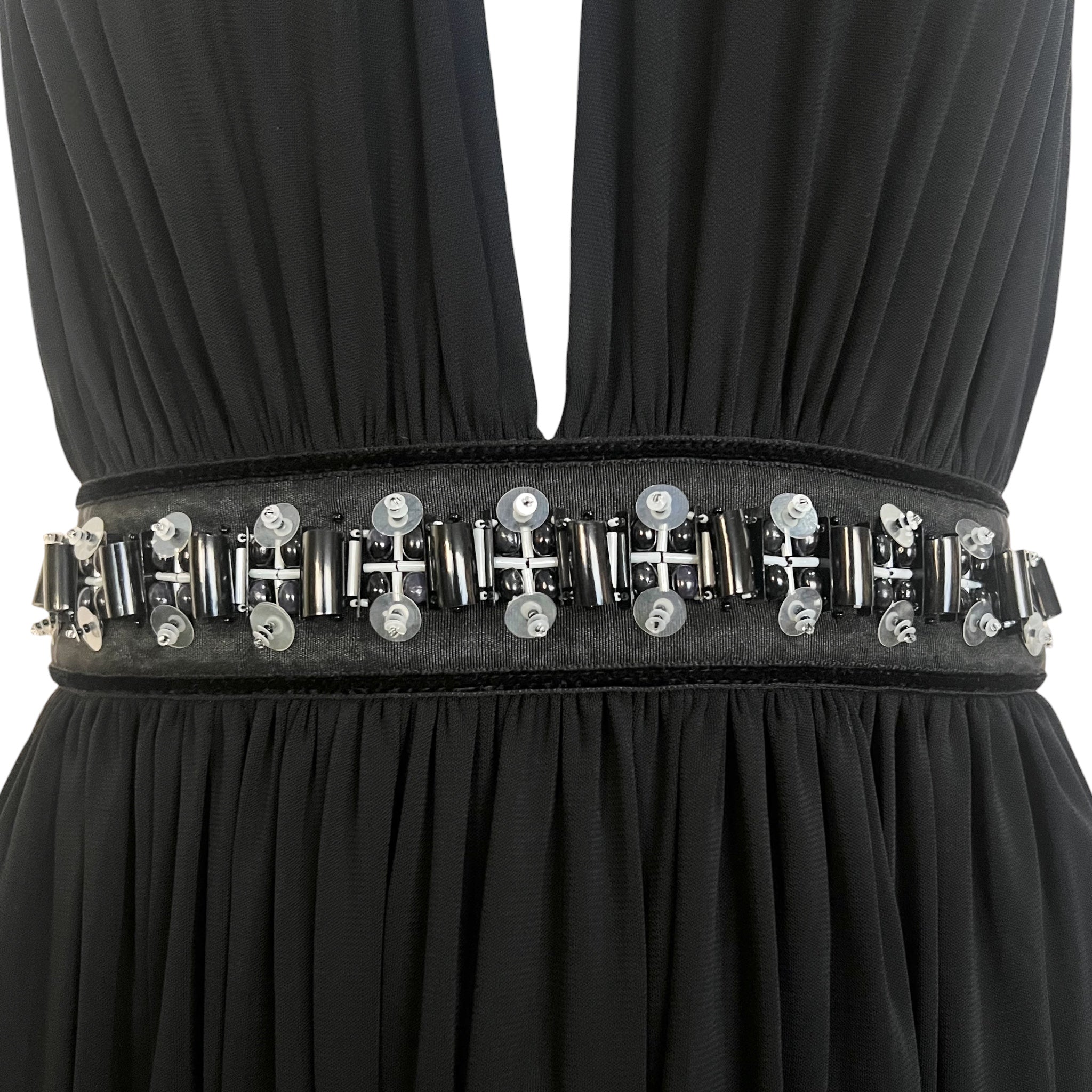Dolce & Gabbana 2000's Black Jersey Halter Gown with Beaded Belt, waist