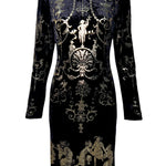 Vivienne Westwood 'Portrait' F/W 1990 Black Velvet Gold Boulle Foil Midi Dress FRONT PHOTO 1 OF 14