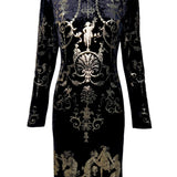 Vivienne Westwood 'Portrait' F/W 1990 Black Velvet Gold Boulle Foil Midi Dress FRONT PHOTO 1 OF 14