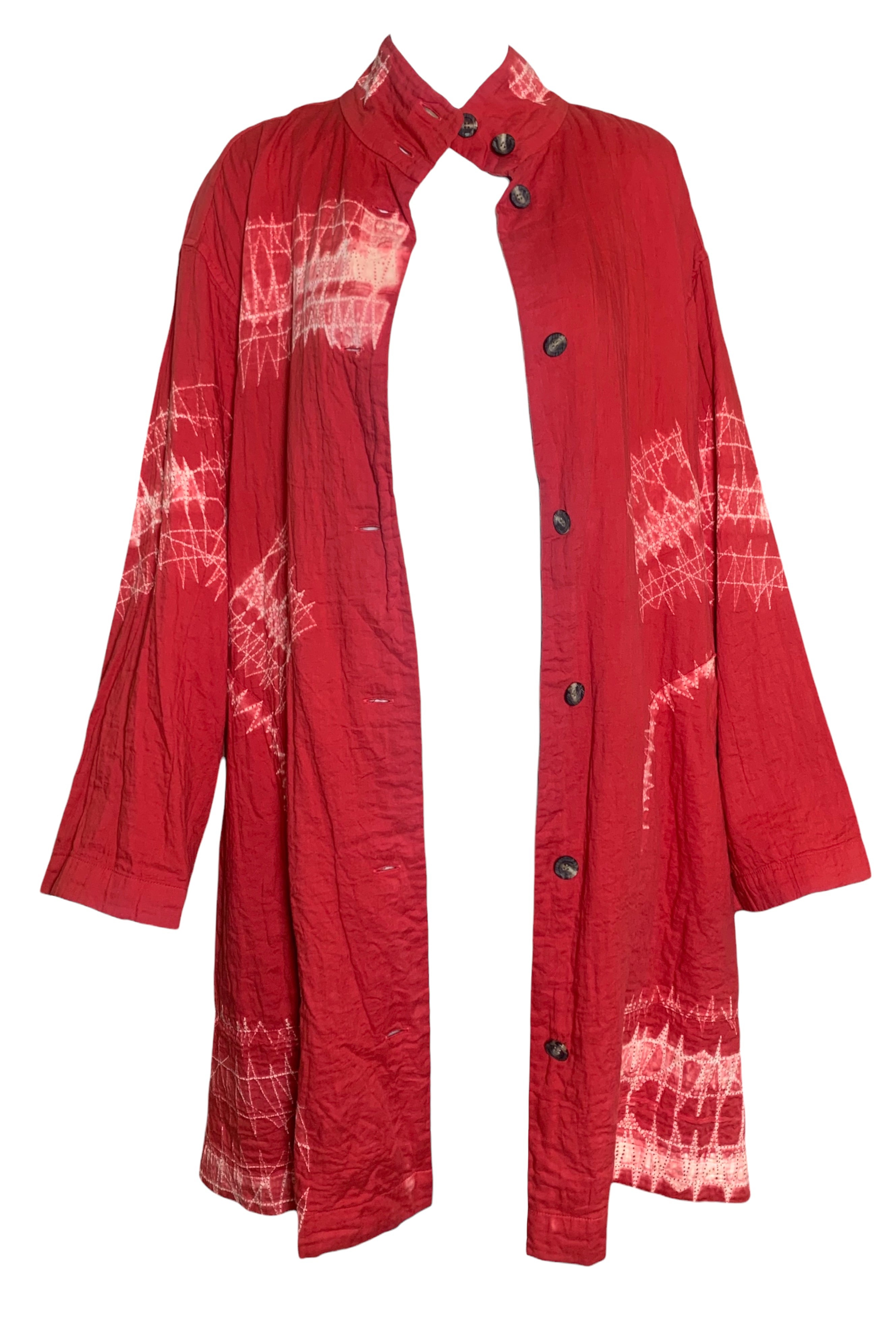 Issey Miyake Red Ori Nui Shibori Tie Dye Cotton Jacket FRONT OPEN 2/7