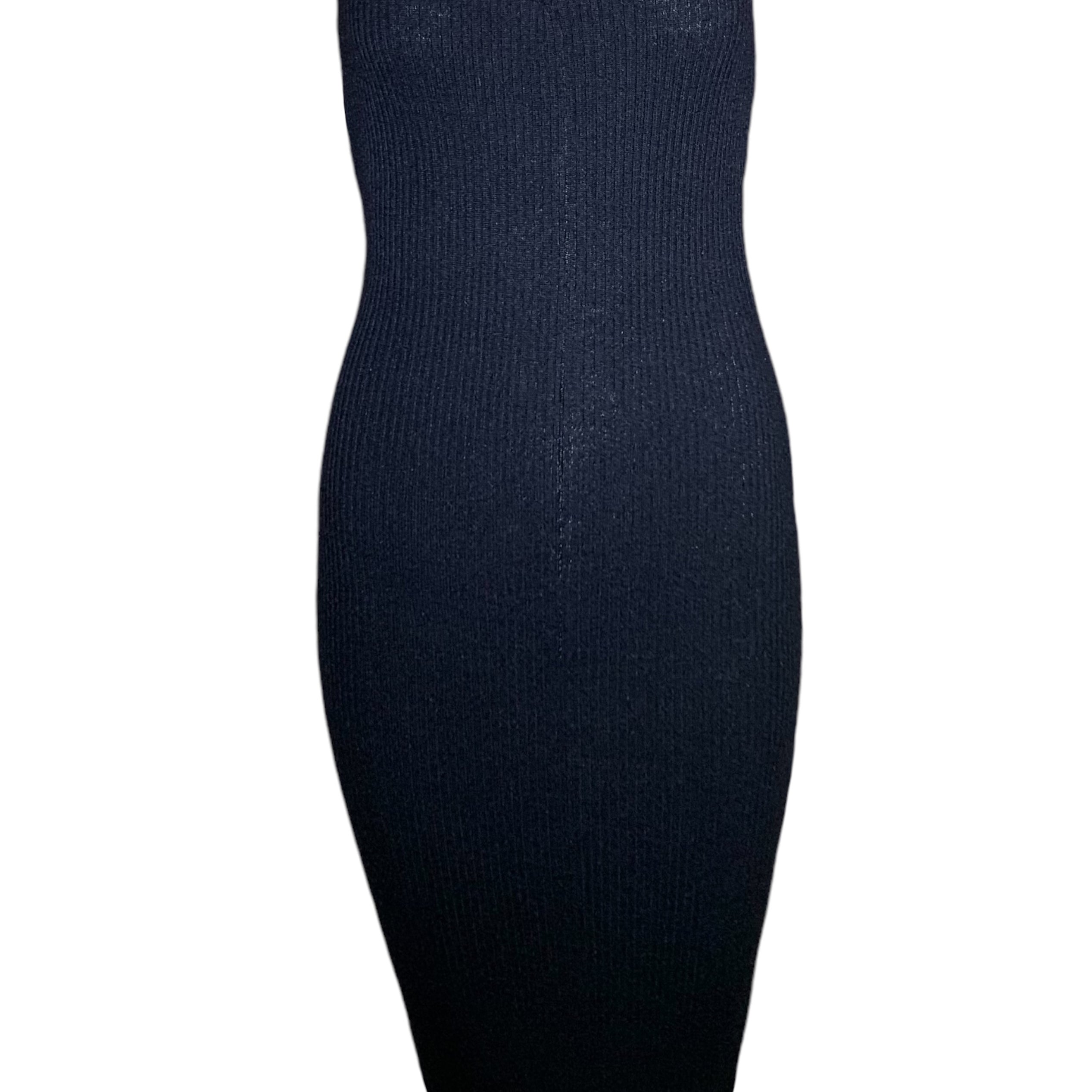 Patrick Kelly 1980s Black Ribbed Knit Sexy Strapless Midi Dress FRONT 1/5