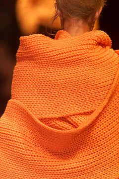 Yohji Yamamoto F/W 2002 Oversized Wraparound Orange Scarf With Sleeves, back neck detail