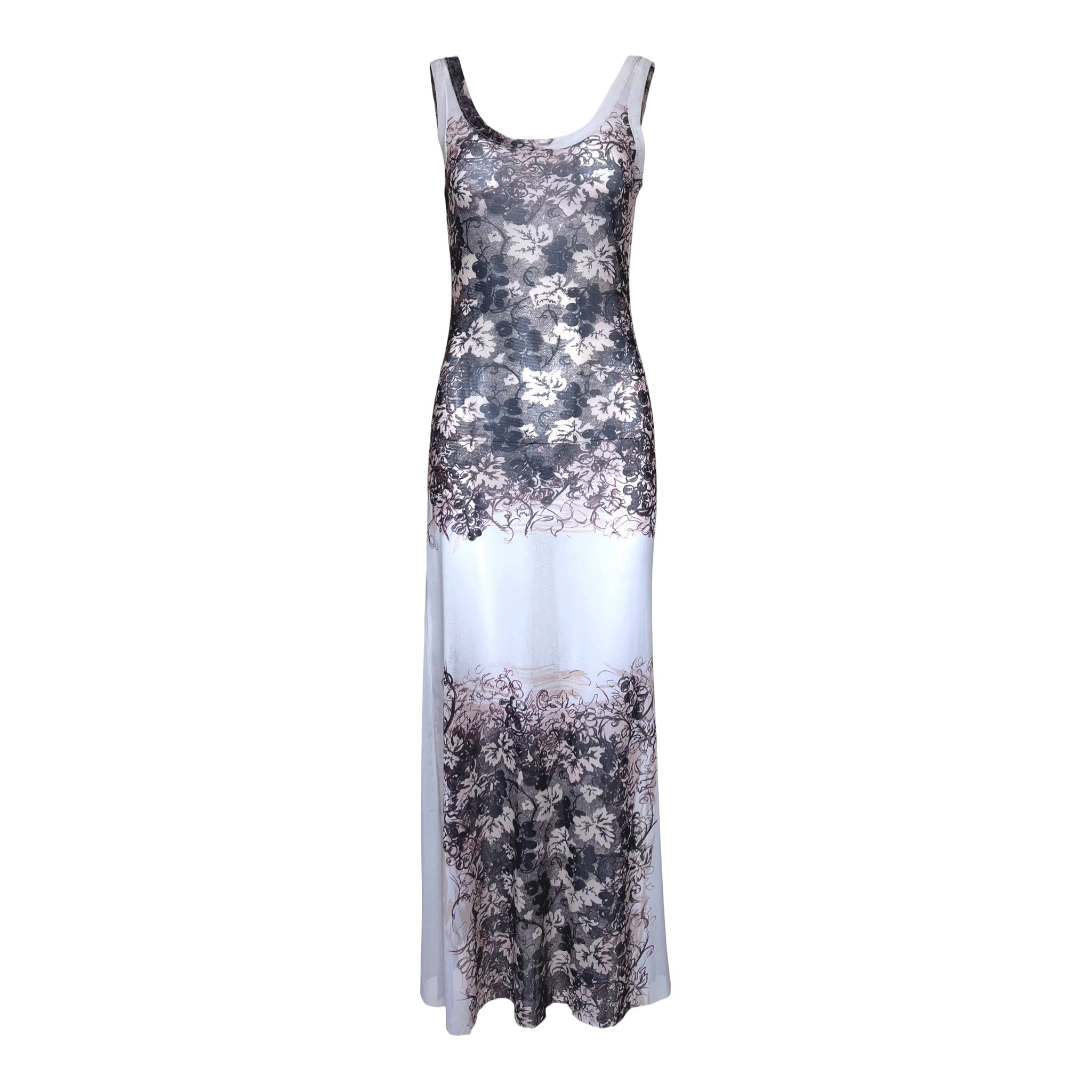 Gaultier Classique Y2K Mesh Grape Leaf Print Tank Dress