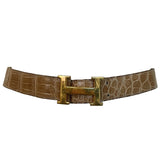 Hermès 1980's Tan Alligator Belt with Gold Constance 38mm Belt Buckle, 3