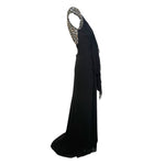  Elie Saab Black Silk Gown with Gold and Silver Embellished Capped Sleeves, side
