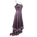 Zac Posen F/W 2005 Plum Silk Satin Tiered Gown w/Flounce, side