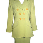  Christian Lacroix Avocado Green Double Breasted Skirt Suit Ensemble, NWT SUIT FRONT 1/8