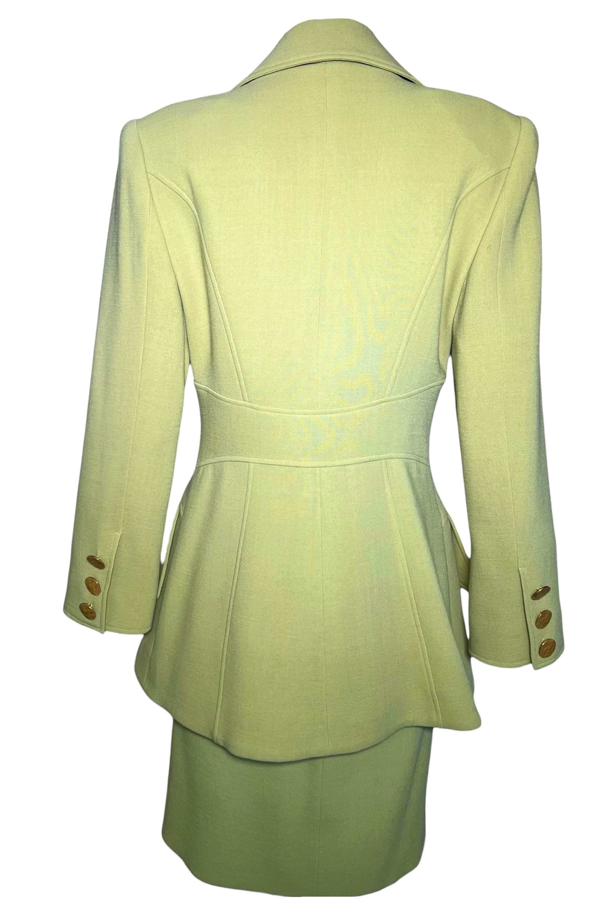  Christian Lacroix Avocado Green Double Breasted Skirt Suit Ensemble, NWT BACK 3/8