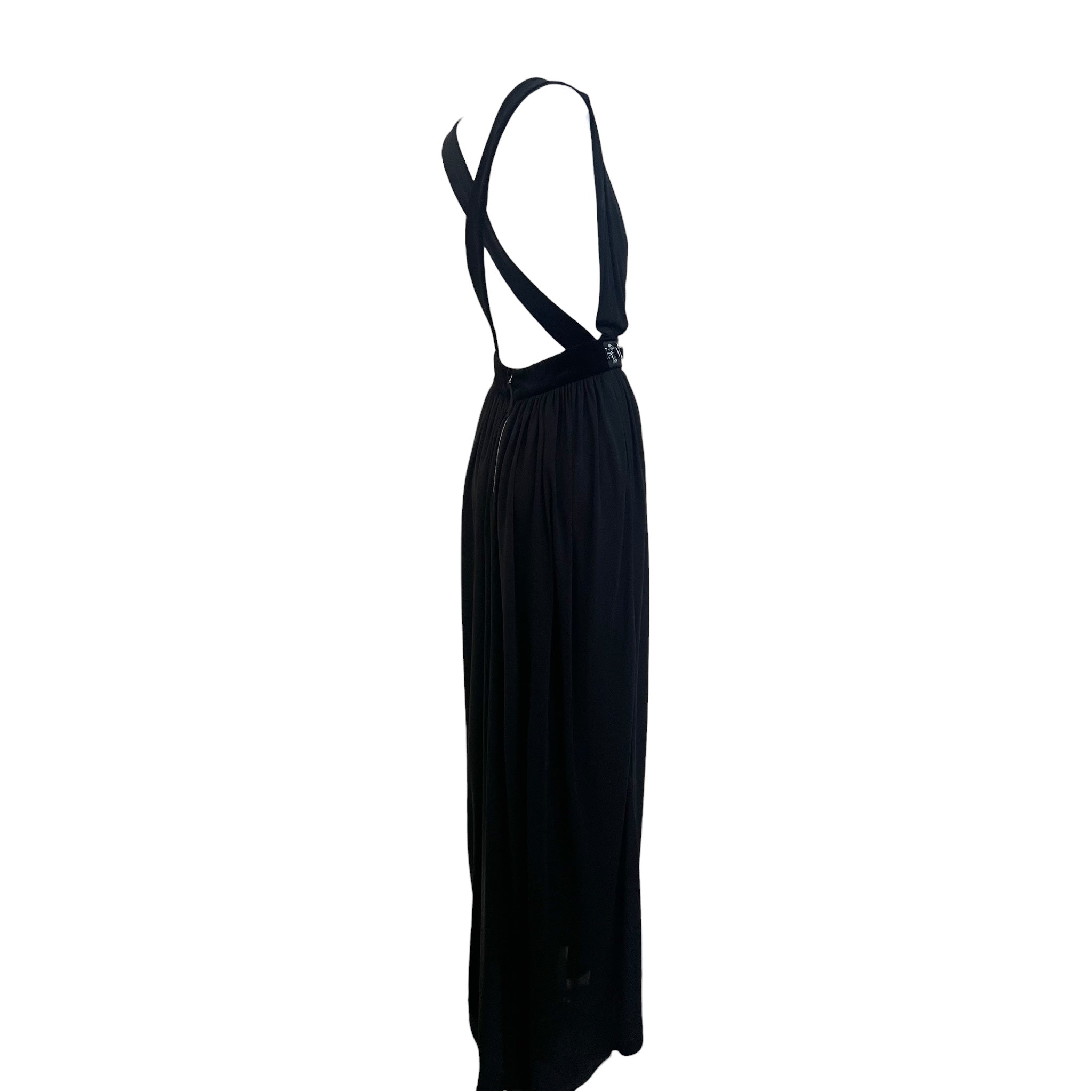 Dolce & Gabbana 2000's Black Jersey Halter Gown with Beaded Belt, back side