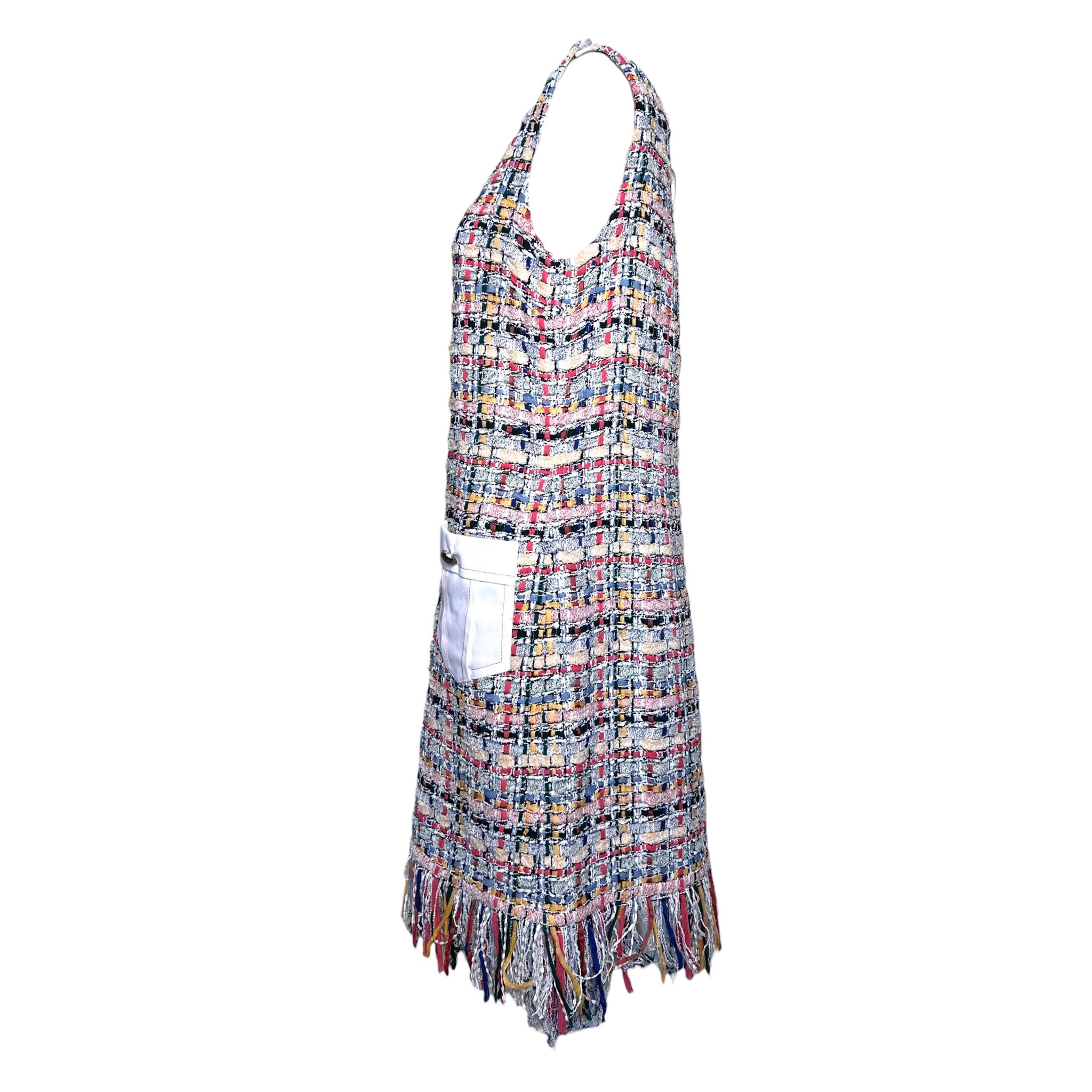 Chanel S/S 2015 Multicolored Boucle Tweed Fringed Hem Dress, side