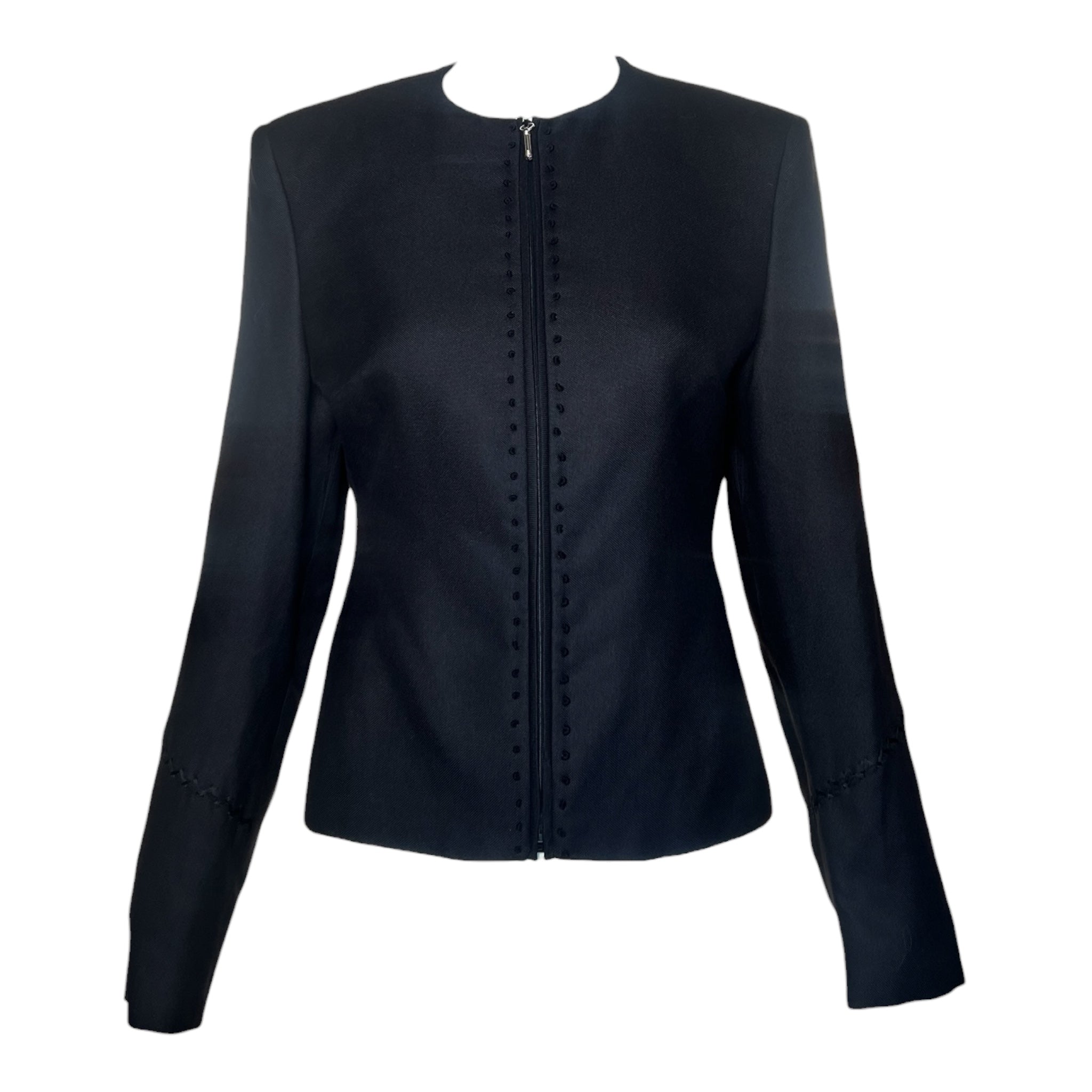 Gianni Versace Couture Late 90s/Y2K Black Zip-Front Silk Jacket