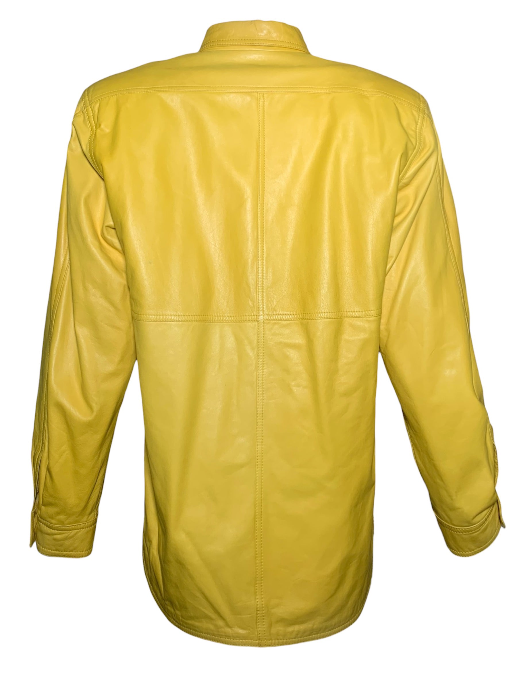 Valentino 1980's Yellow Nappa Lambskin Leather Shirt Jacket BACK 4/7