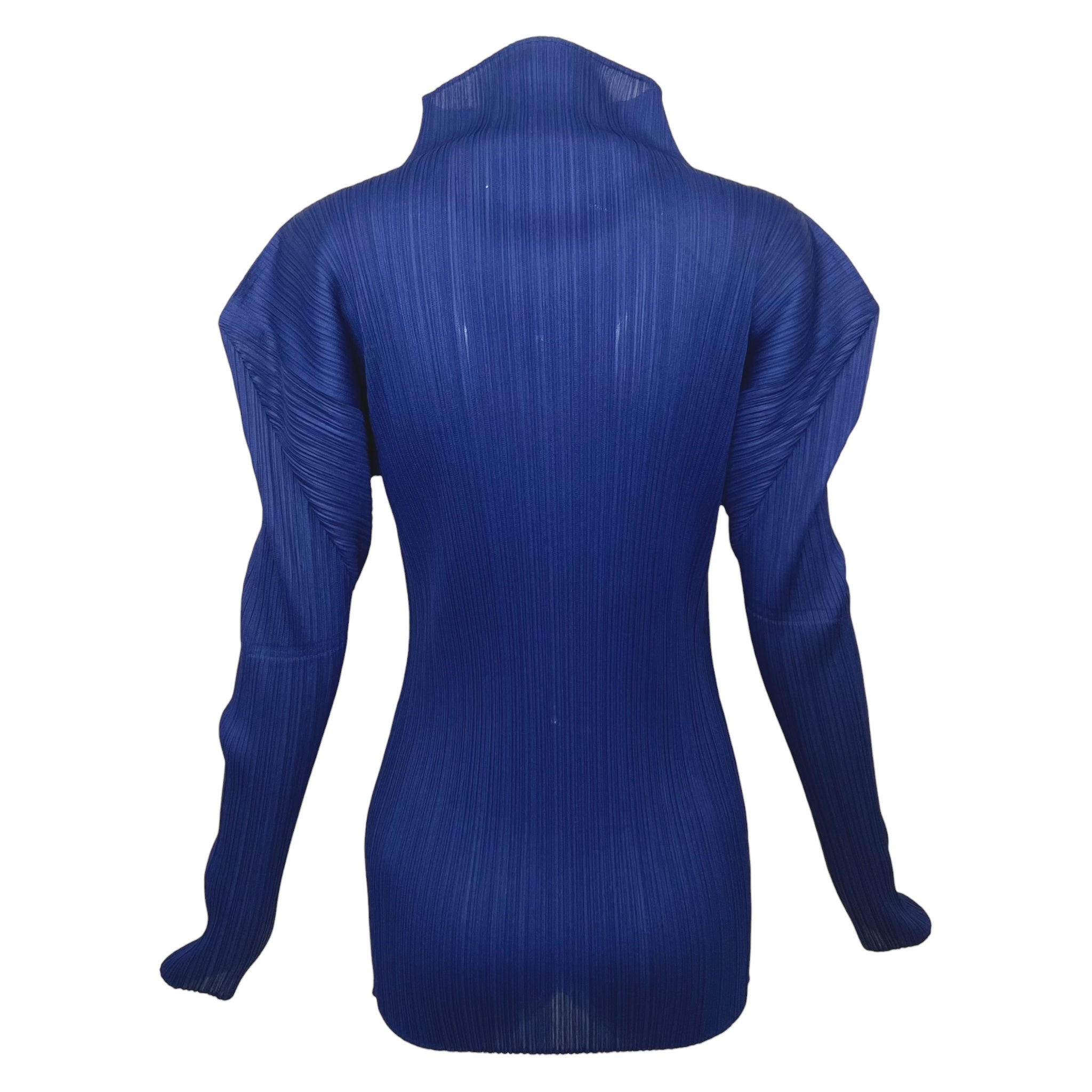 Issey Miyake F/W 1999 Cobalt Blue Pleated Funnel Neck Blouse, back