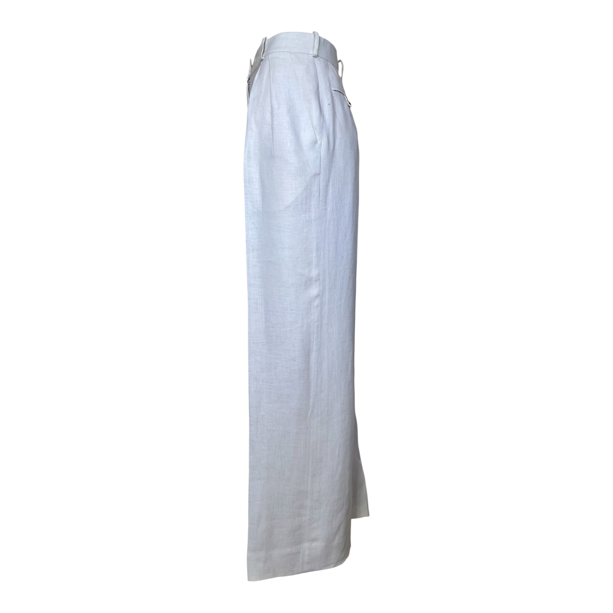 Chanel 1980's Classic White Linen High Waisted Trousers, side