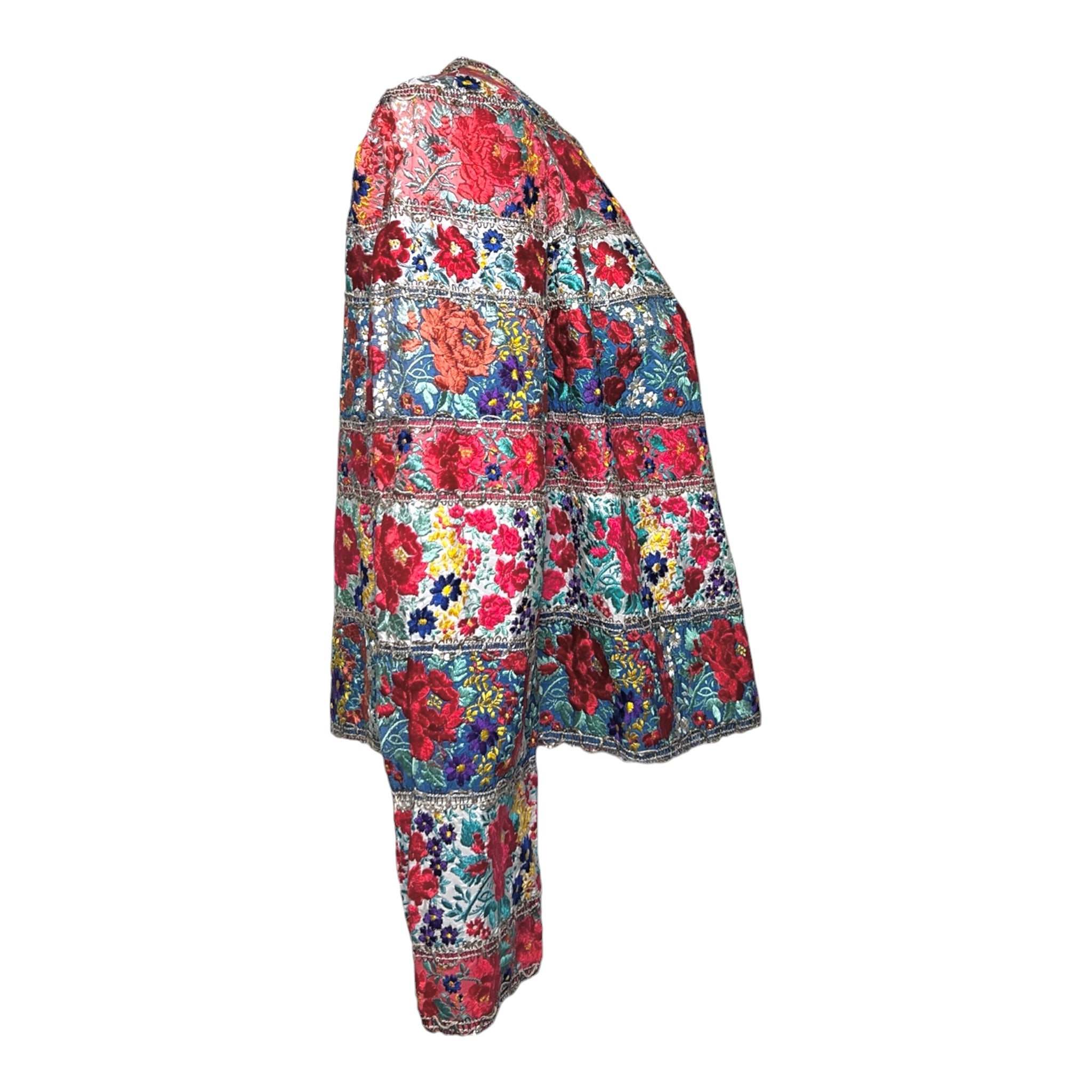 1940s Colorful  Ribbon Embroidered Floral Jacket With Sequin Trim, side