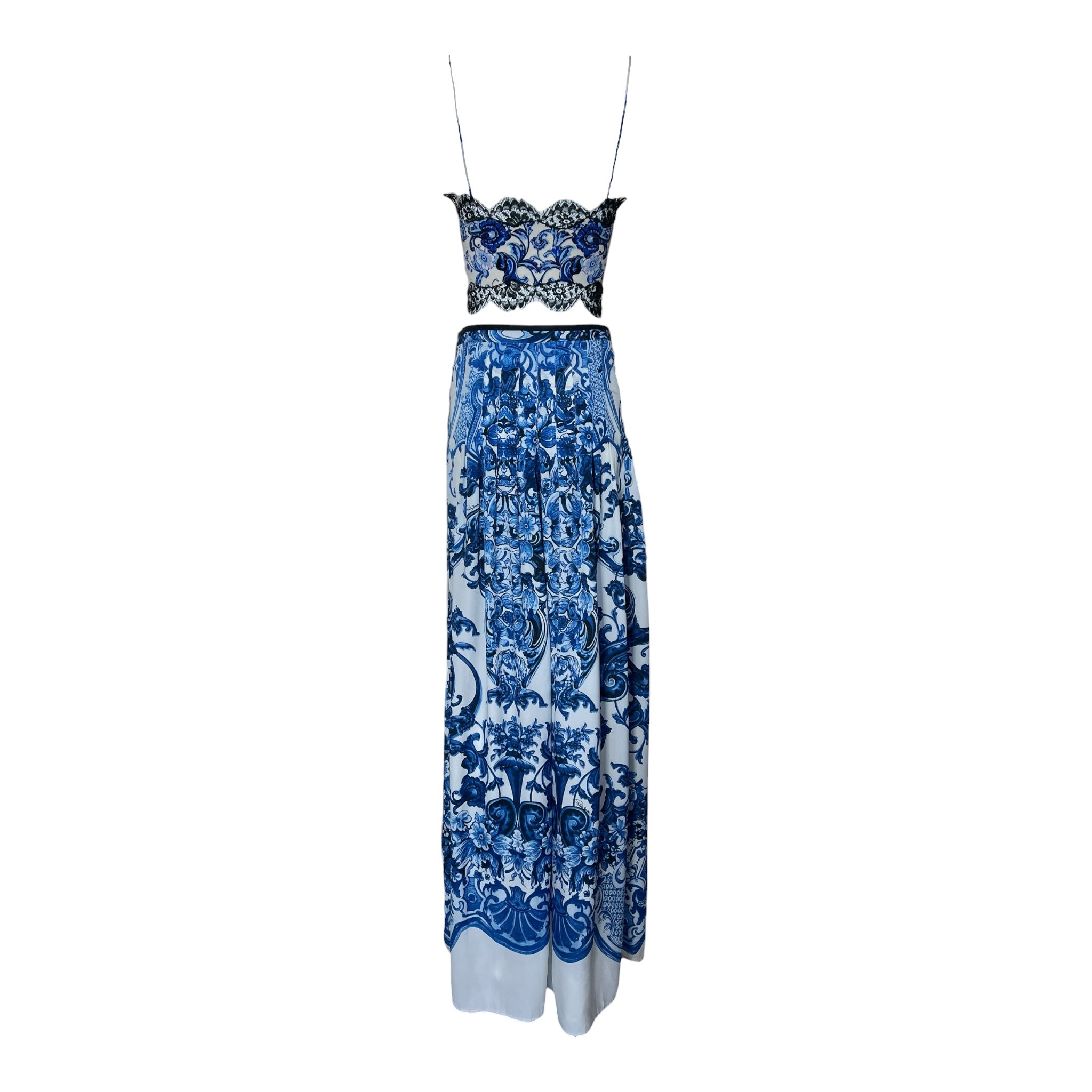 Roberto Cavalli 2000s Blue and White Porcelain Print Ensemble, back