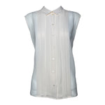 Christian Dior 2000's Cream Silk Pleat Front Button Up Sleeveless Blouse