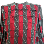 Galanos 1980's Maroon and Grey Silk Jacquard Graphic Print Dress, top