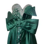 Balestra Roma Couture 1980's Emerald Green Satin and Rhinestone Strapless Gown, detail