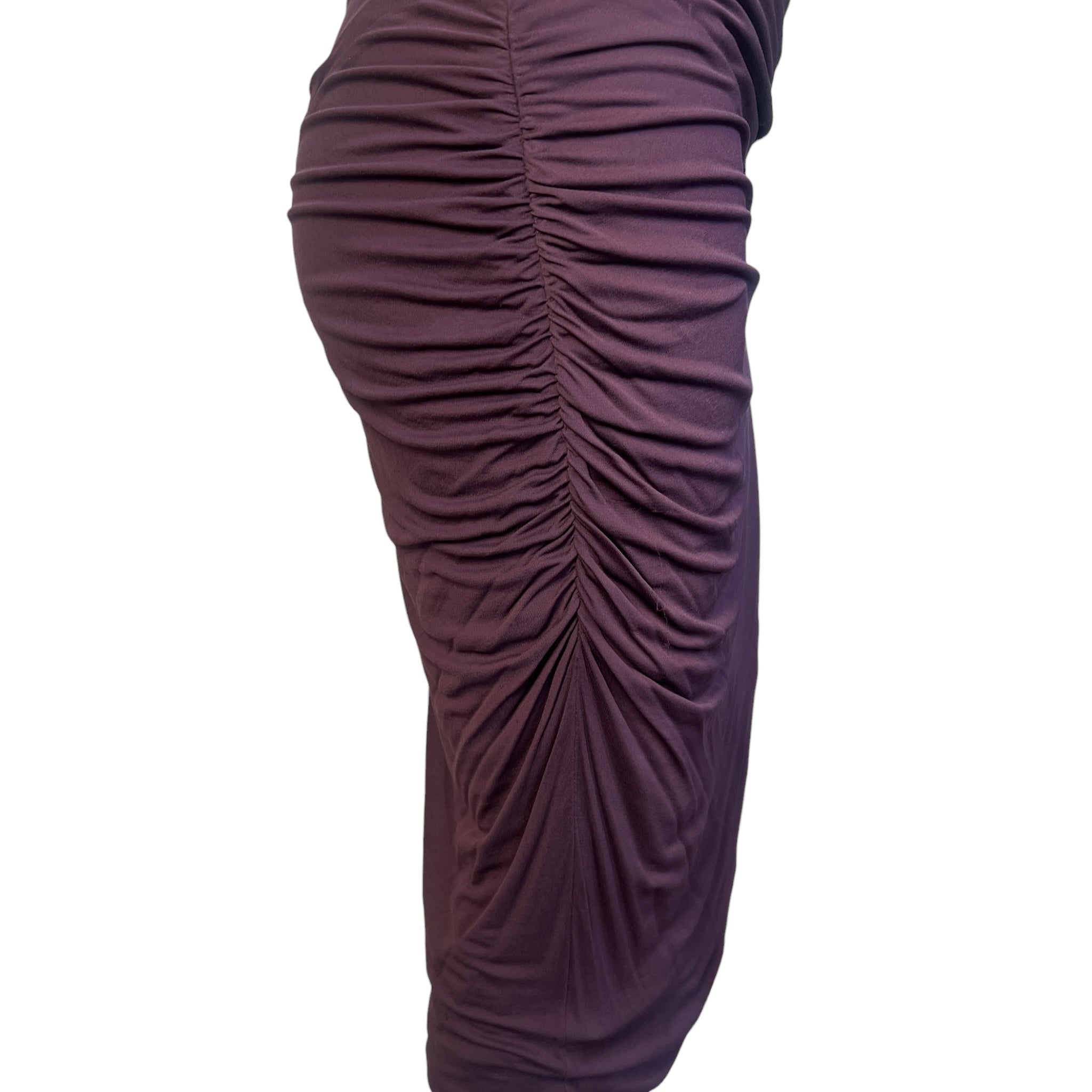 Gucci by Tom Ford F/W 2001 Eggplant Jersey Ruched Skirt, side close up