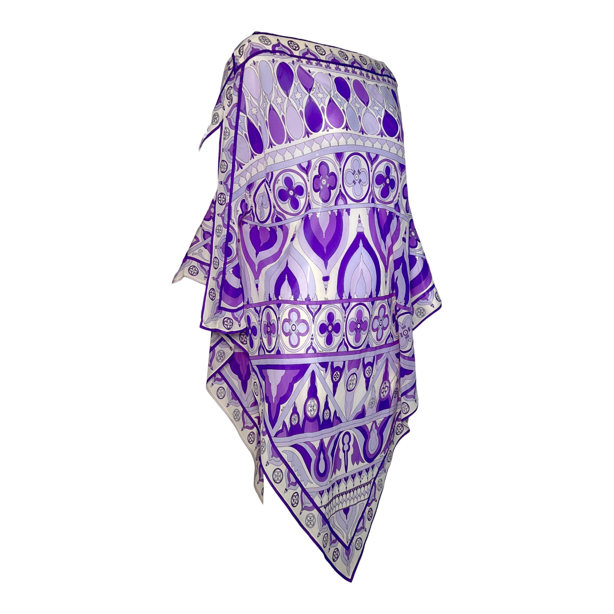 Emilio Pucci 1970's Purple Printed Silk Chiffon Poncho, slight side