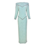 Galanos 1980's Fully Beaded Pale Aqua Blue Silk Evening Gown with Rhinestones