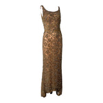 1960's Gold Heavily Embellished Knit Lace Evening Bombshell Gown, slight side
