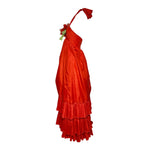 Gina Fratini Early 1980's Scarlet Red Ruffled Silk Taffeta Halter Gown, side 2