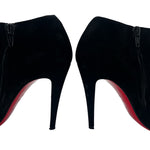 Christian Louboutin Black Velour Veau 120 Stiletto Boot with Red Tulips, 40.5, HEEL DETAIL