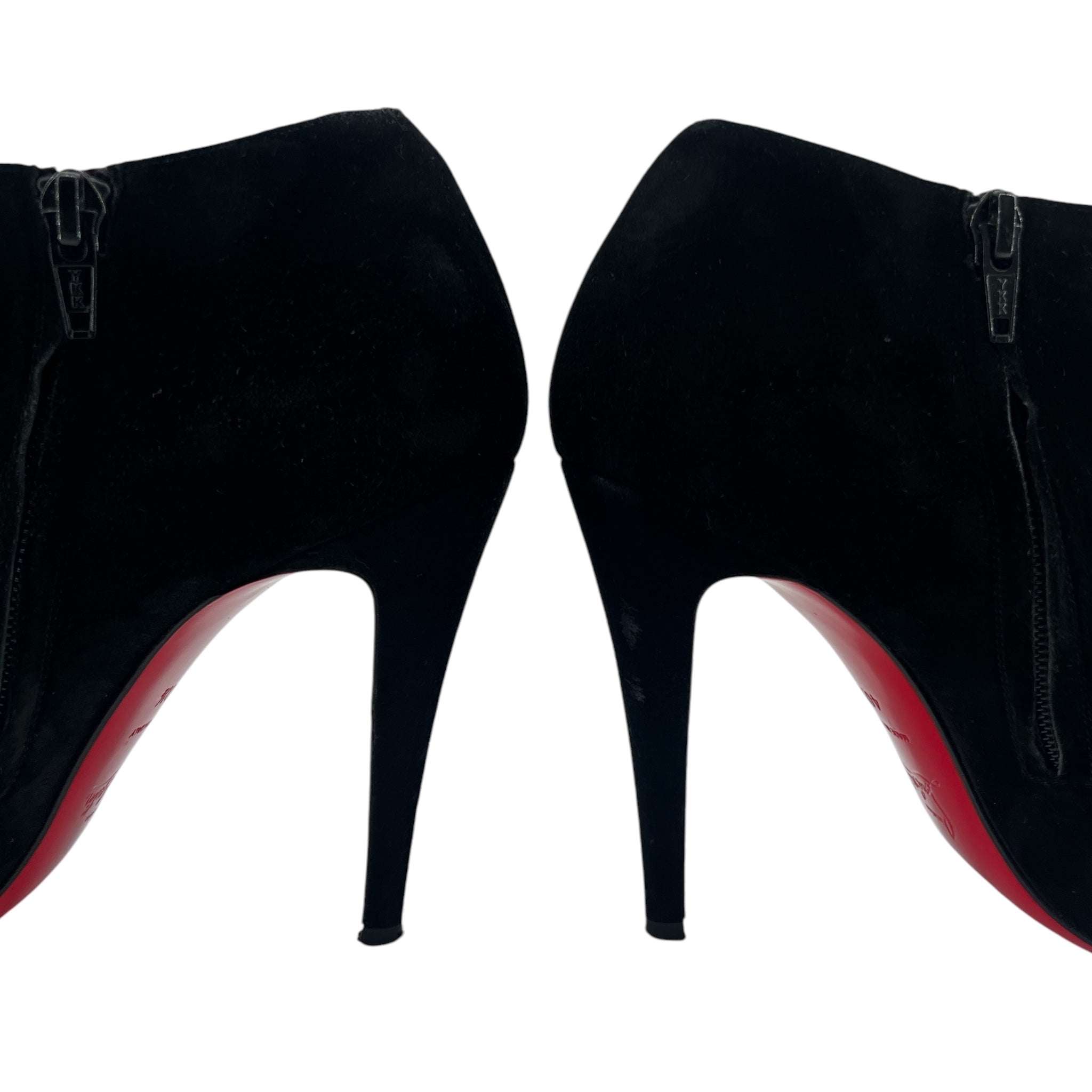 Christian Louboutin Black Velour Veau 120 Stiletto Boot with Red Tulips, 40.5, HEEL DETAIL