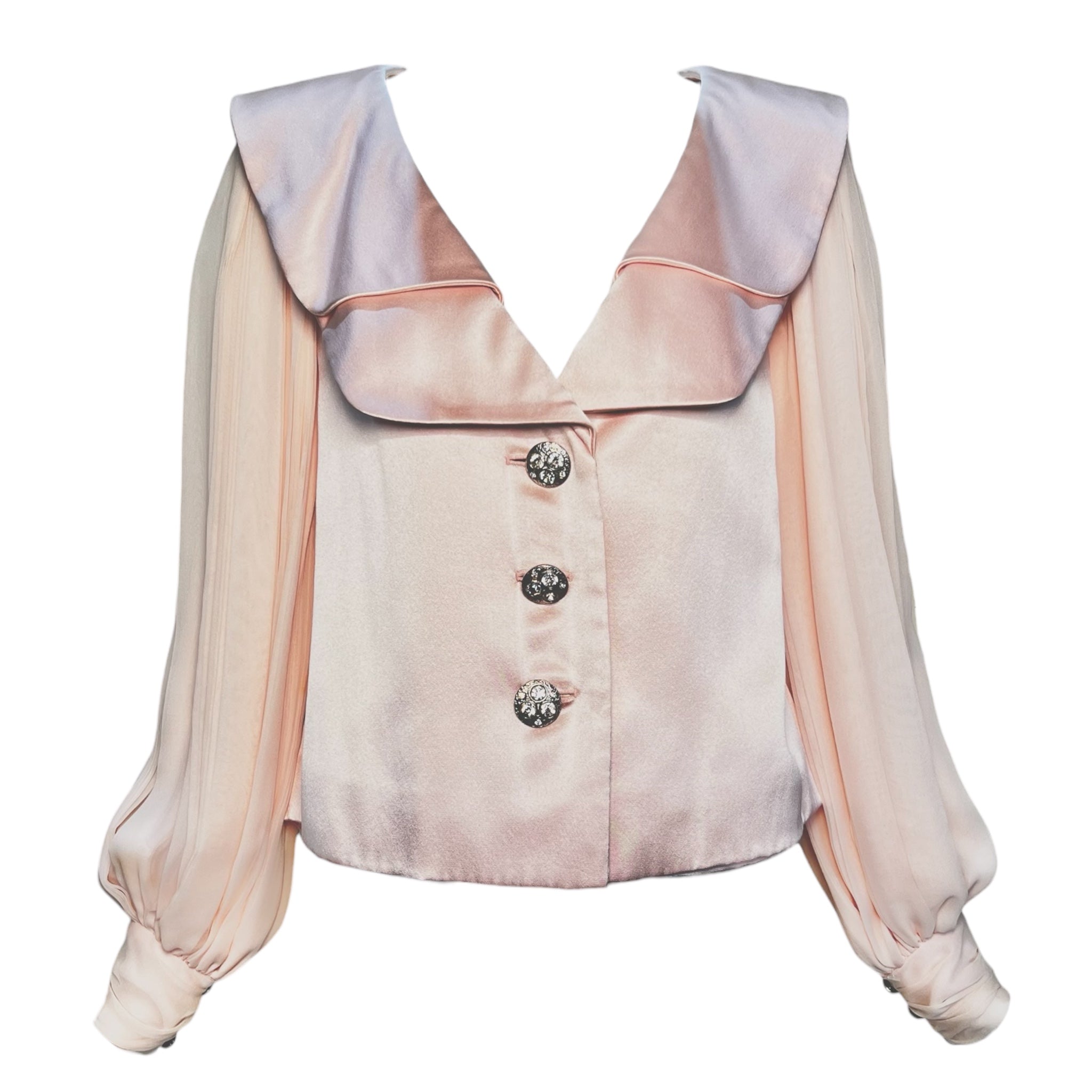 Galanos Early 1980's Pink Silk Three Piece Skirt Suit Evening Ensemble, blouse