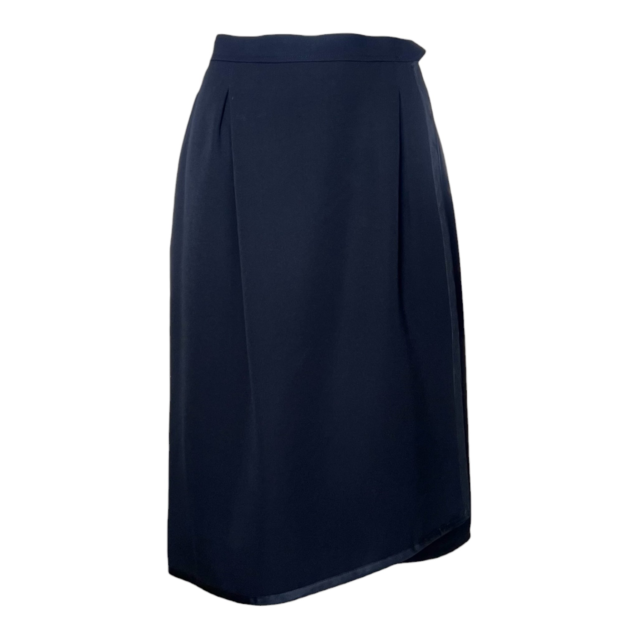 Saint Laurent 1970's Black Wool Gabardine and Faille Skirt Suit, skirt