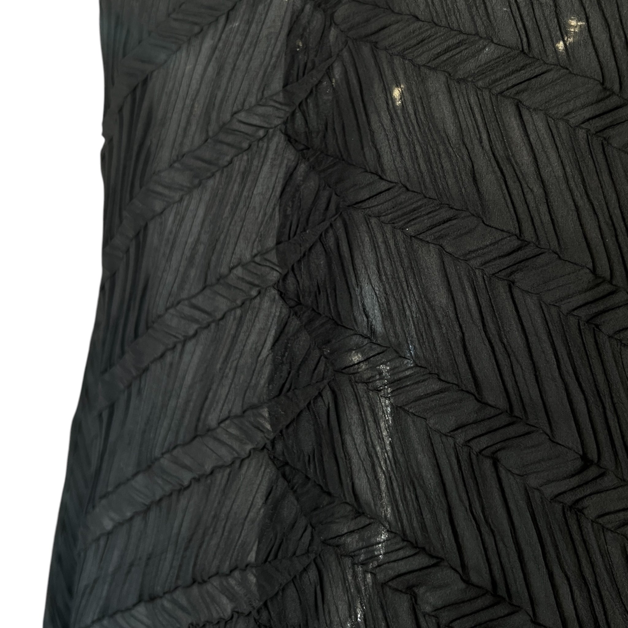 Issey Miyake 90's/Y2K  Black Sheer Herringbone Diagonal Pleated Tunic Dress, close up