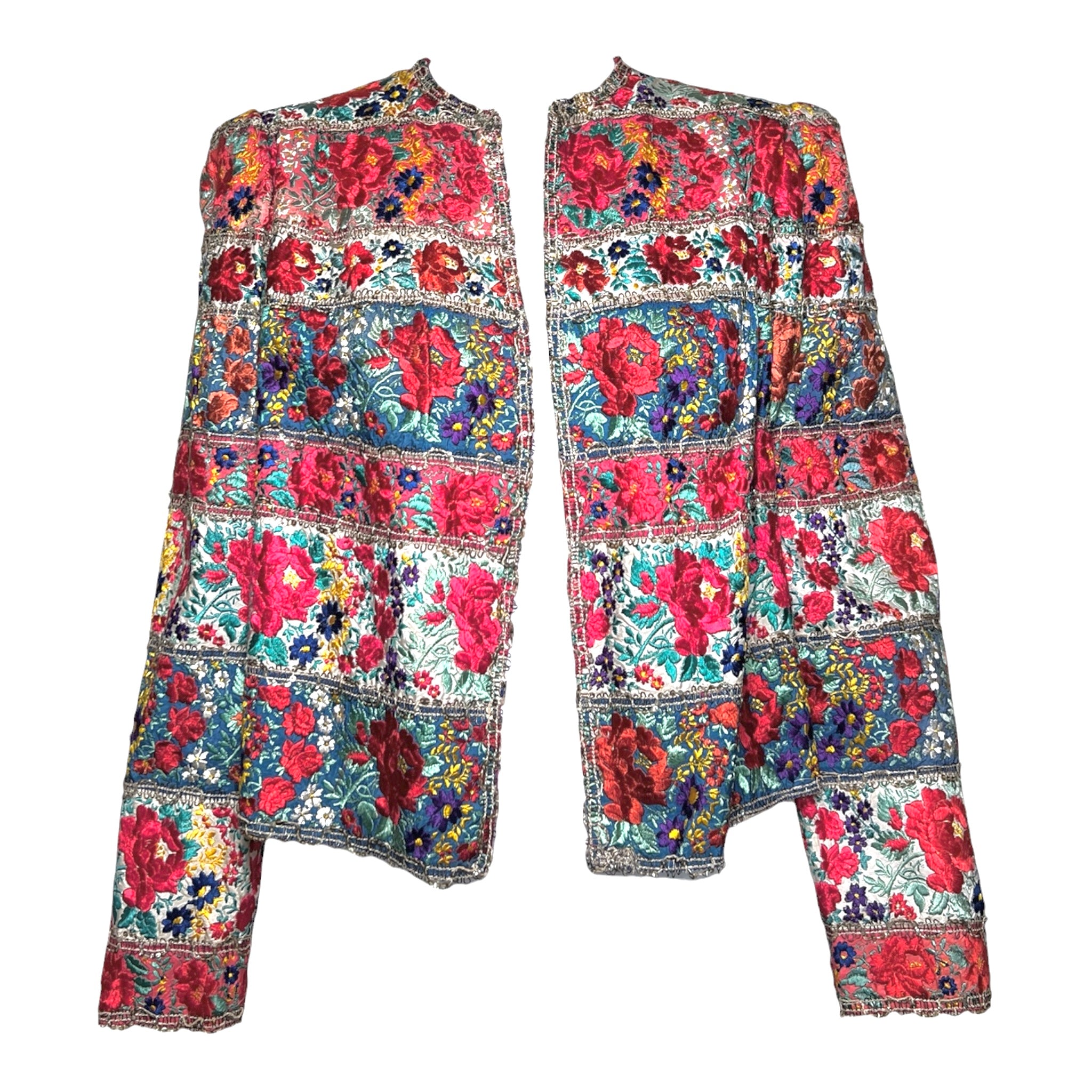 1940s Colorful  Ribbon Embroidered Floral Jacket With Sequin Trim