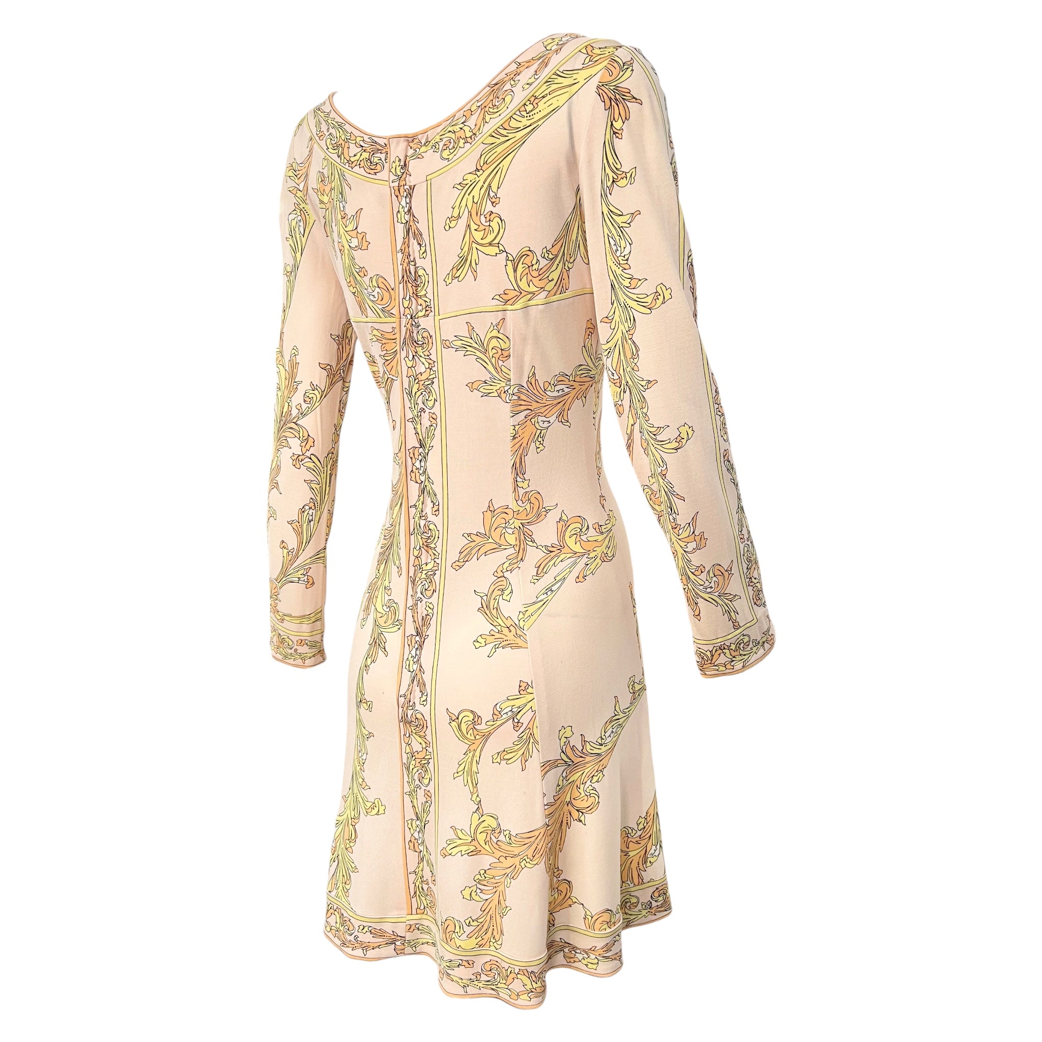Emilio Pucci 1970's Pale Peach Pastel Printed Silk Jersey Mini Dress, back slight side