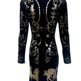 Vivienne Westwood 'Portrait' F/W 1990 Black Velvet Gold Boulle Foil Midi Dress BACK PHOTO 5 OF 14