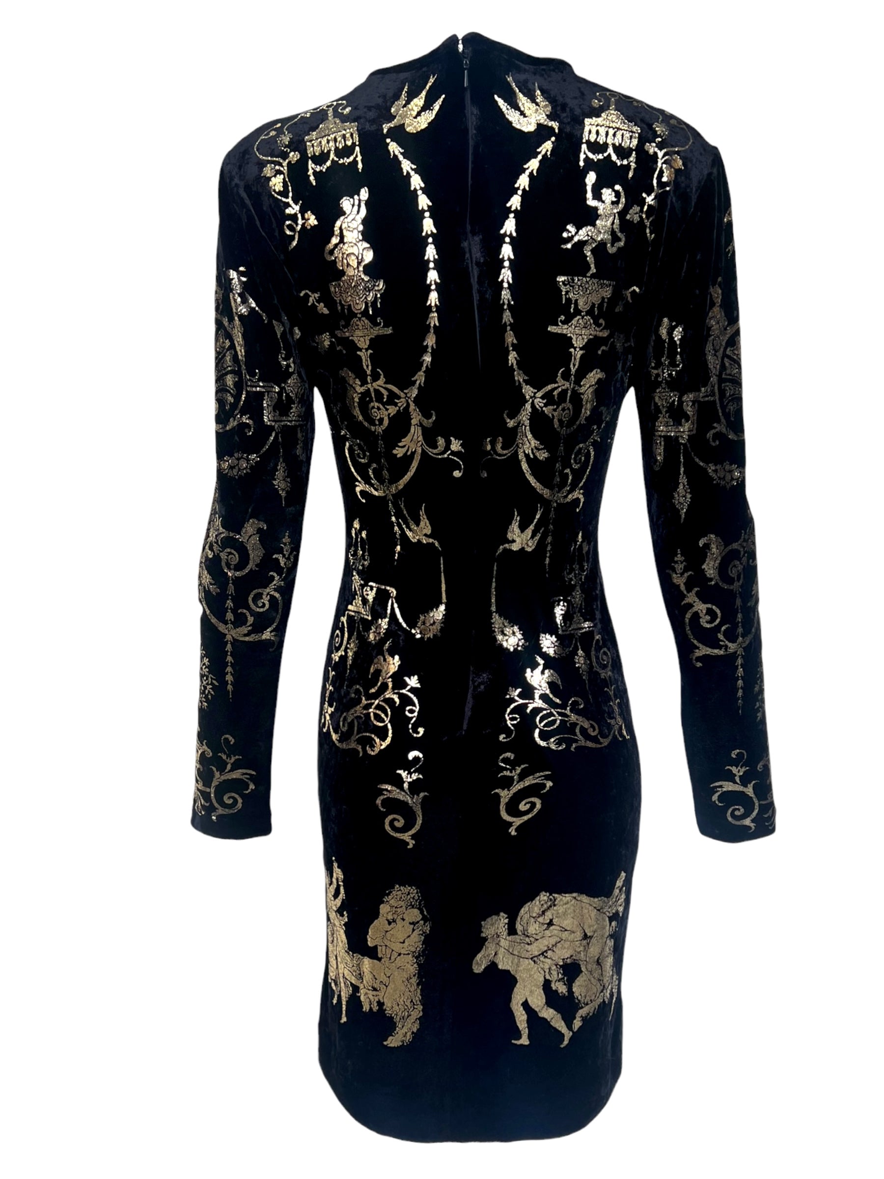 Vivienne Westwood 'Portrait' F/W 1990 Black Velvet Gold Boulle Foil Midi Dress BACK PHOTO 5 OF 14